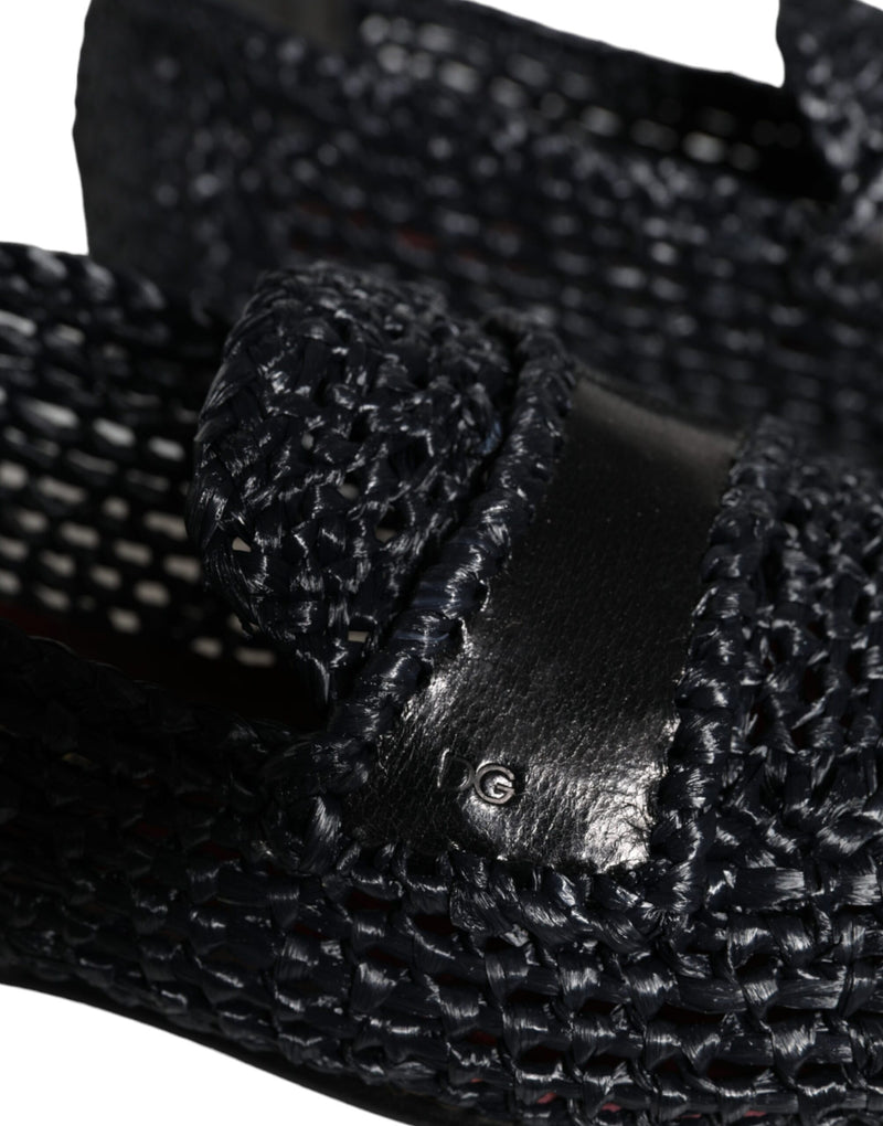 Dolce & Gabbana Black Woven Raffia Slip-On Loafers for Men