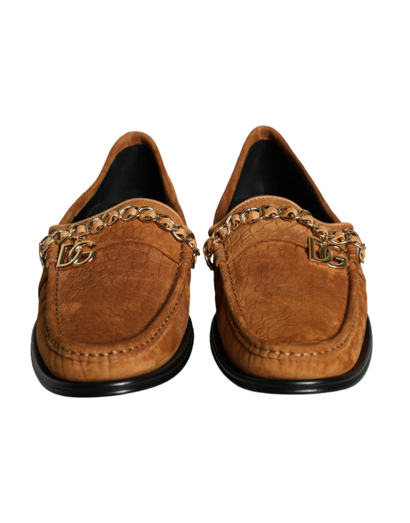 Dolce & Gabbana Mocassins en Cuir Velours Marron avec Logo