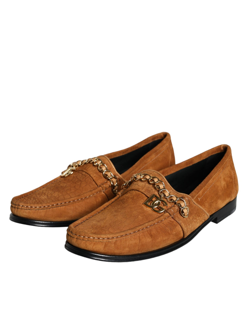 Dolce & Gabbana Mocassins en Cuir Velours Marron avec Logo