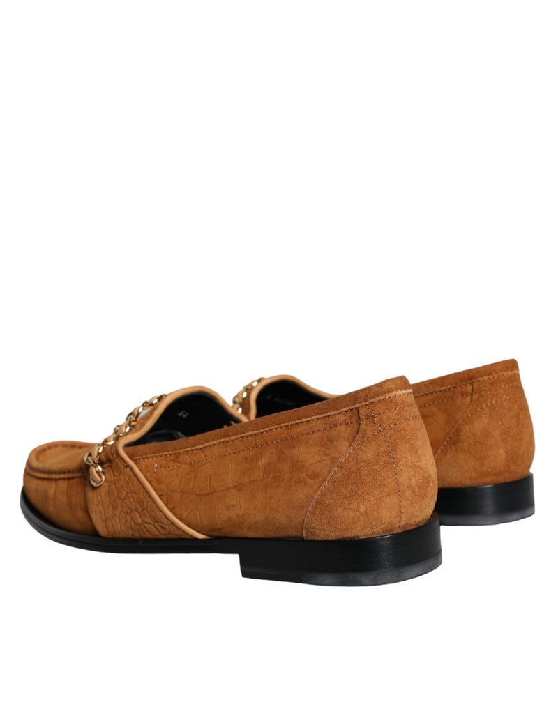 Dolce & Gabbana Mocassins en Cuir Velours Marron avec Logo