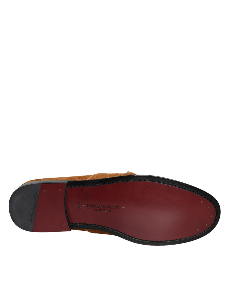 Dolce & Gabbana Mocassins en Cuir Velours Marron avec Logo