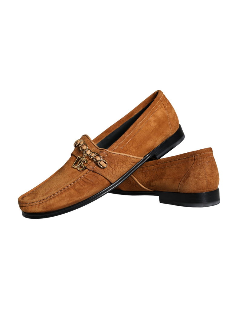 Dolce & Gabbana Mocassins en Cuir Velours Marron avec Logo