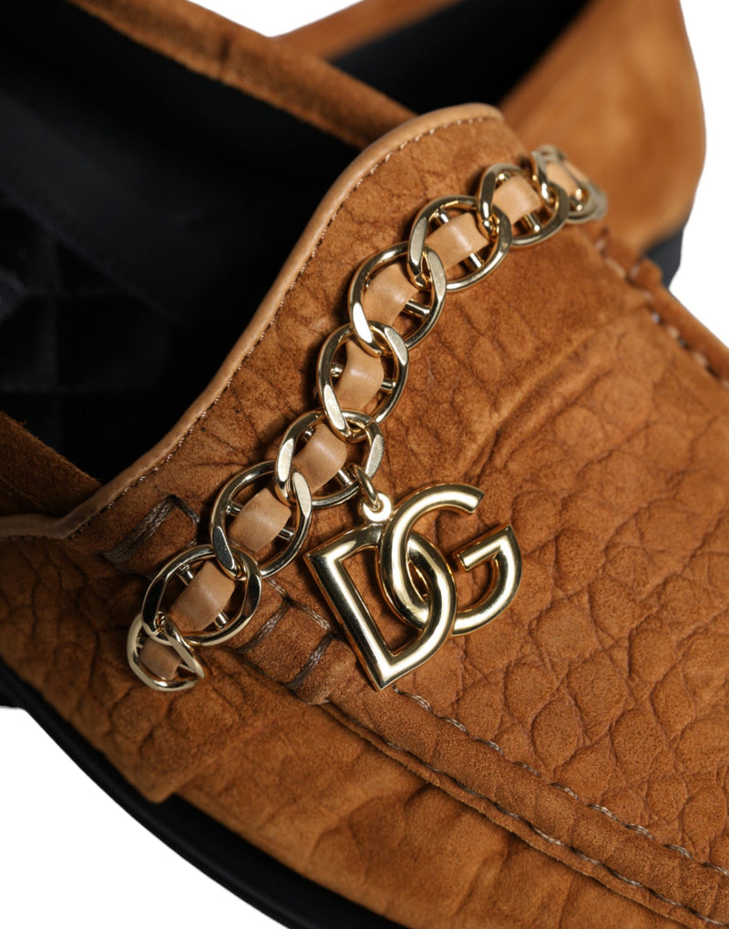 Dolce & Gabbana Mocassins en Cuir Velours Marron avec Logo