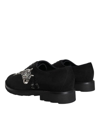 Dolce & Gabbana Chaussures habillées noires en daim Sicilia à lacets