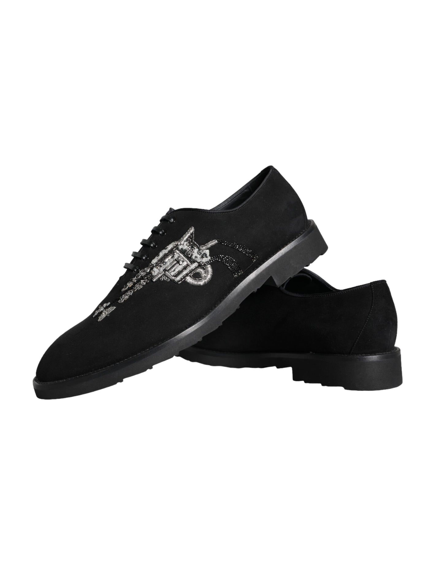 Dolce & Gabbana Chaussures habillées noires en daim Sicilia à lacets