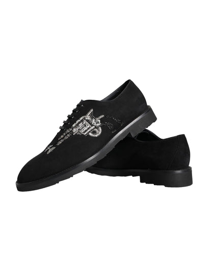 Dolce & Gabbana Chaussures habillées noires en daim Sicilia à lacets