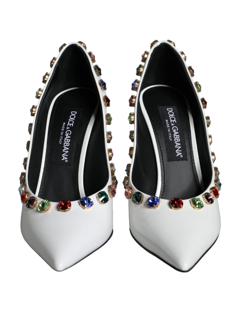 Dolce & Gabbana White Crystal Leather High Heels Pumps