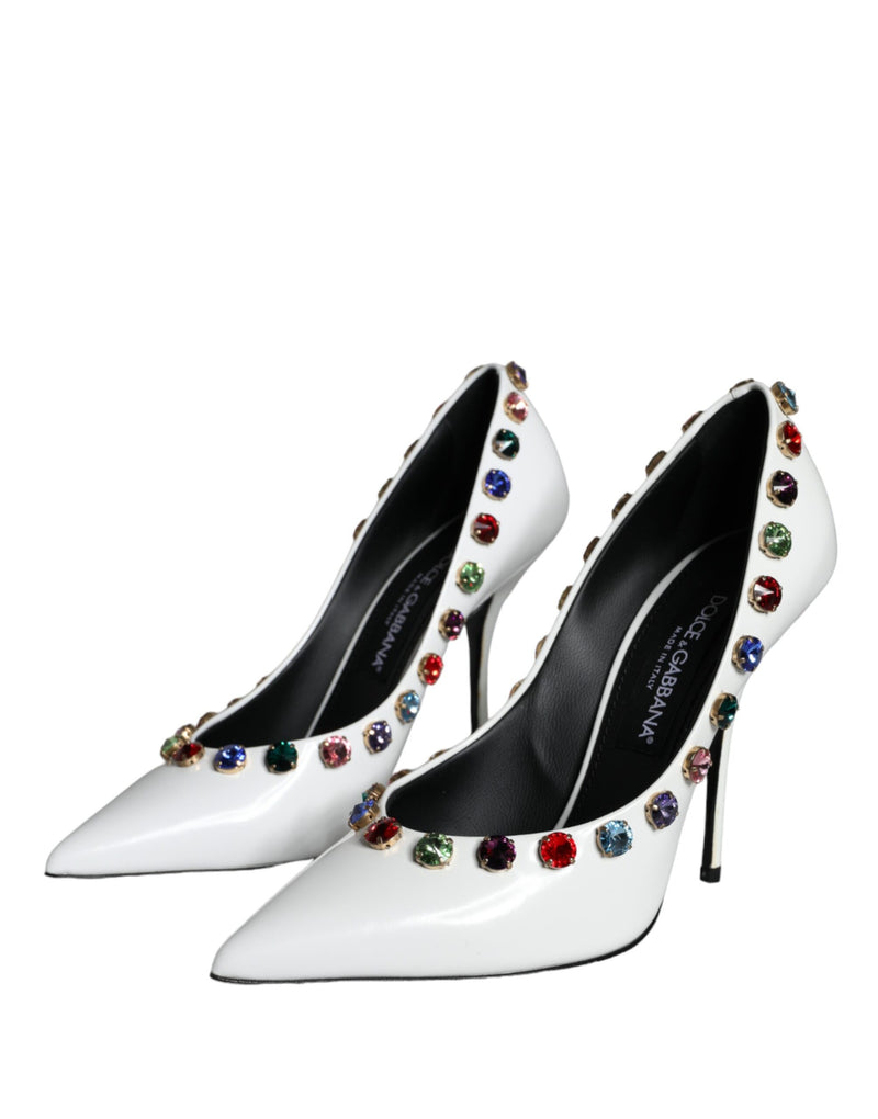 Dolce & Gabbana White Crystal Leather High Heels Pumps