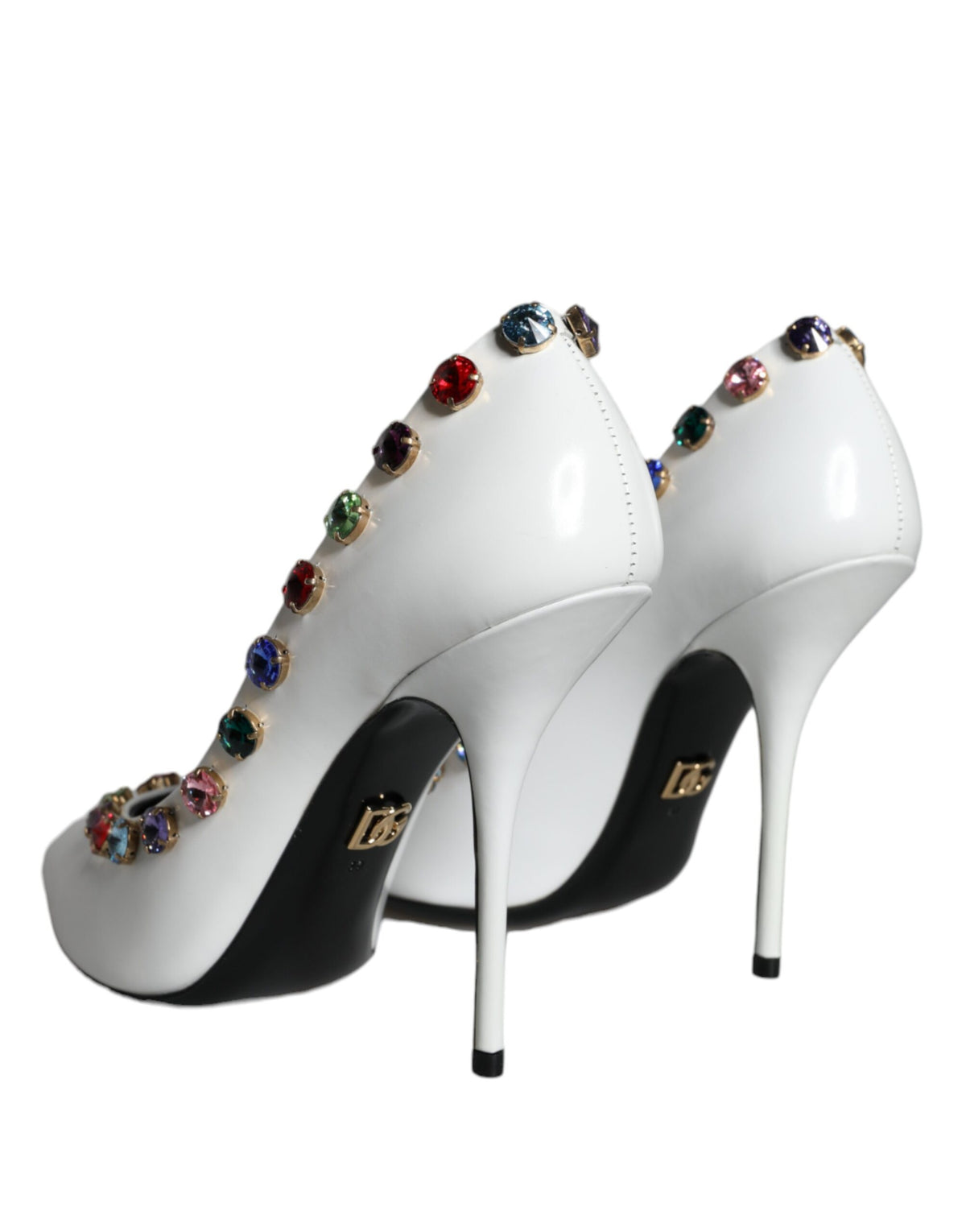 Dolce & Gabbana White Crystal Leather High Heels Pumps