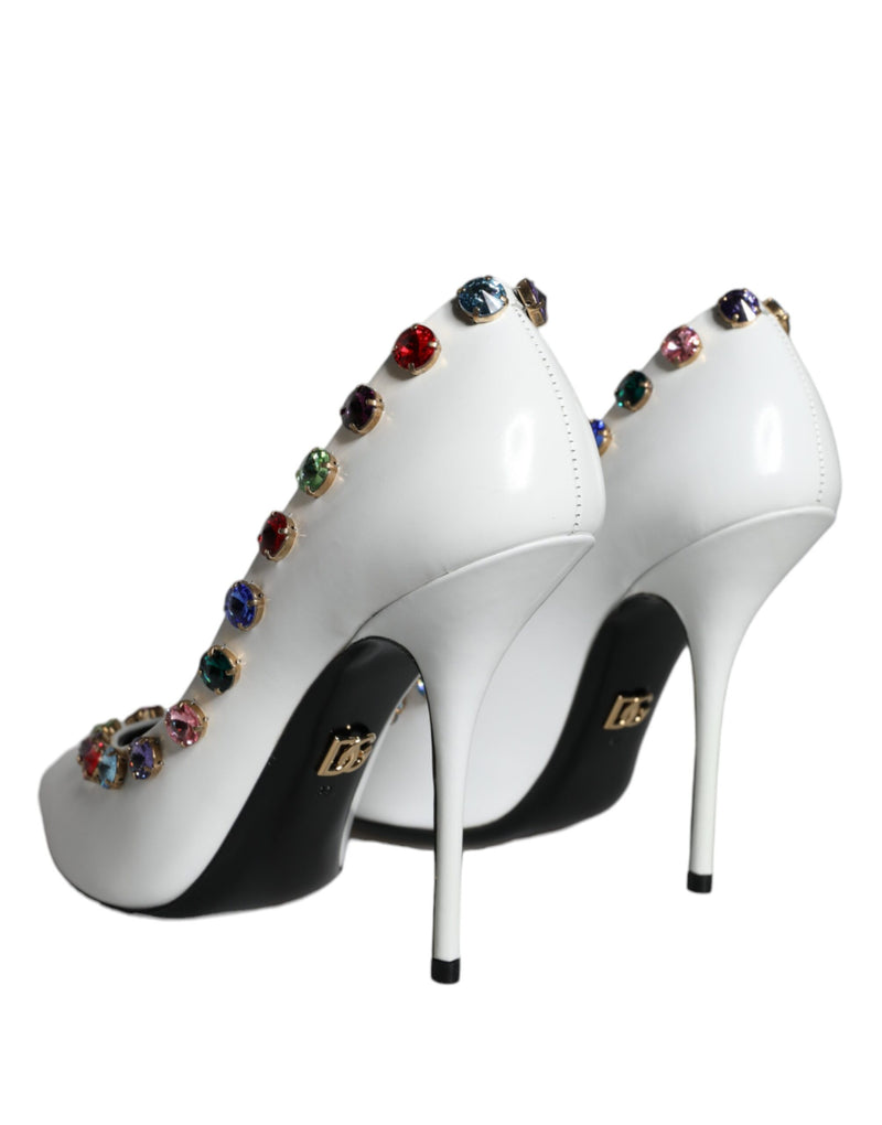 Dolce & Gabbana White Crystal Leather High Heels Pumps