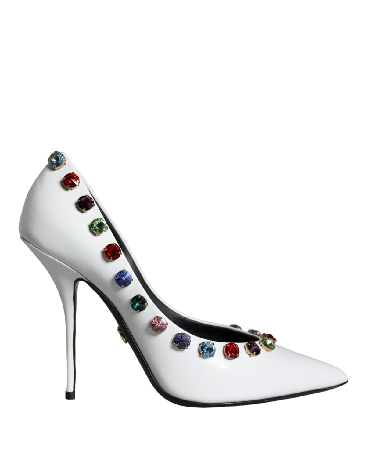 Dolce & Gabbana White Crystal Leather High Heels Pumps