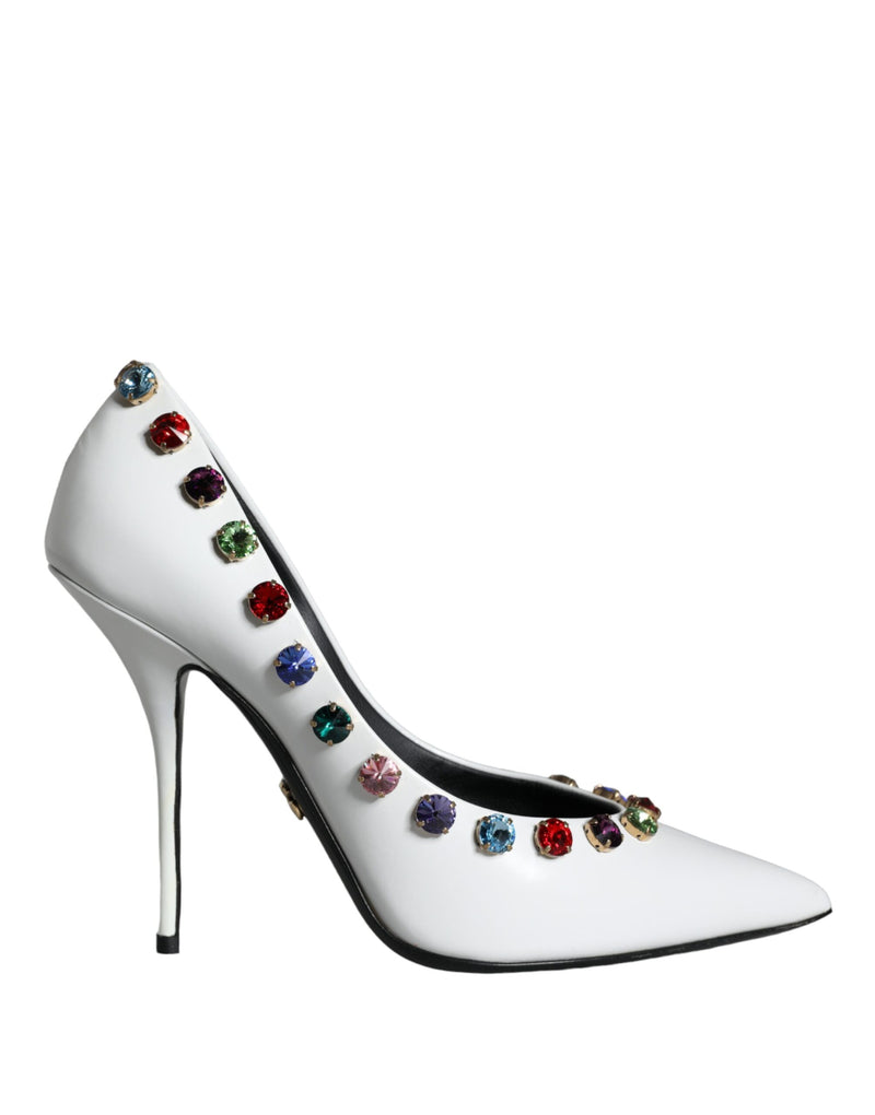 Dolce & Gabbana White Crystal Leather High Heels Pumps