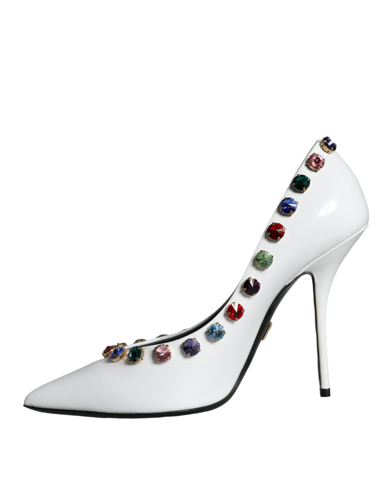 Dolce & Gabbana White Crystal Leather High Heels Pumps