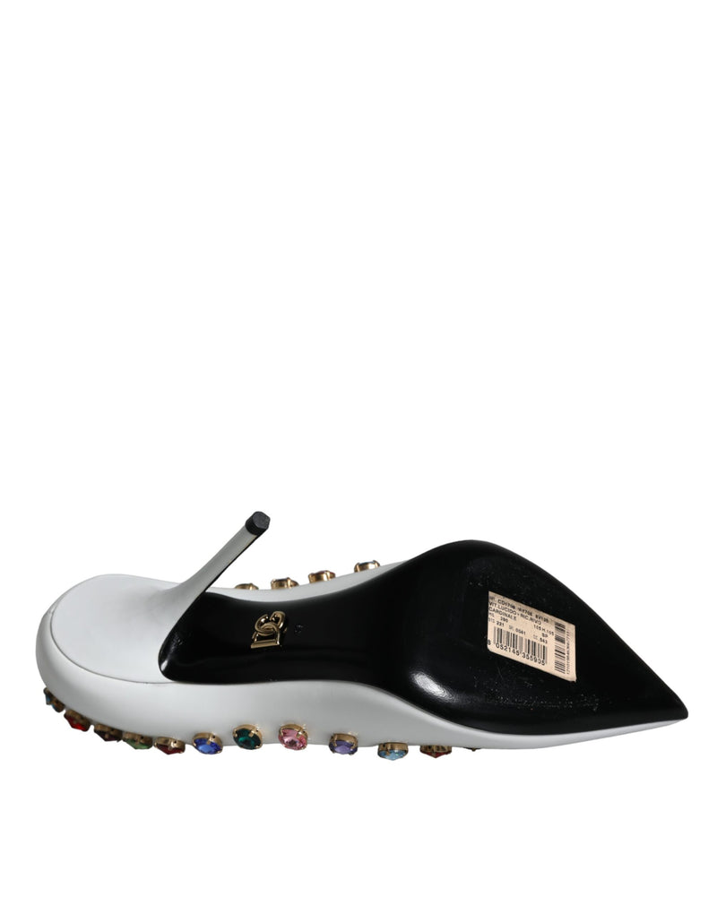 Dolce & Gabbana White Crystal Leather High Heels Pumps