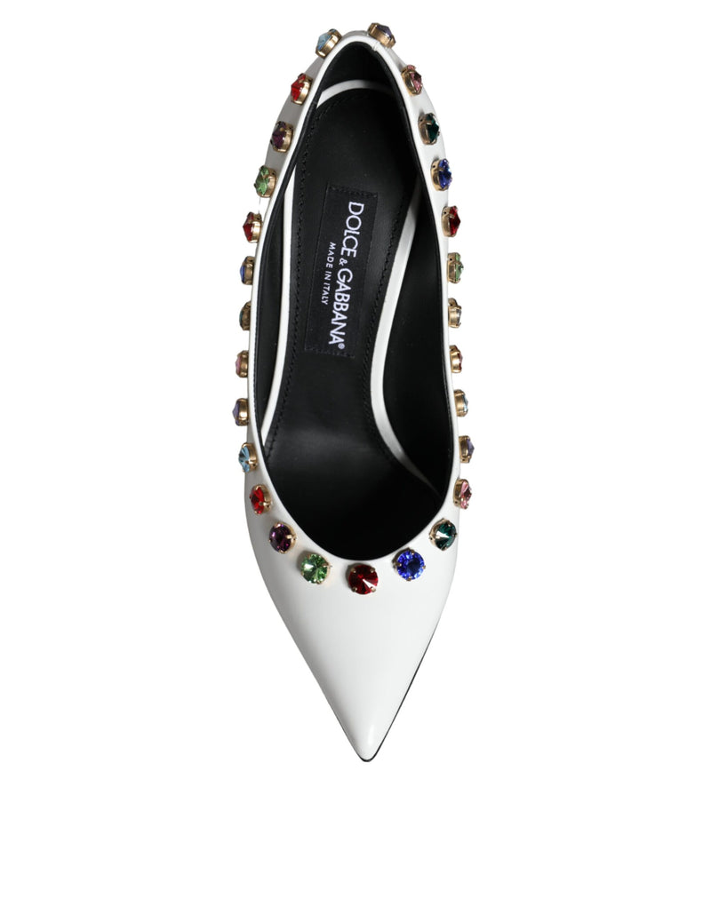 Dolce & Gabbana White Crystal Leather High Heels Pumps