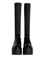 Dolce & Gabbana Black Leather Jersey Knee High Boots