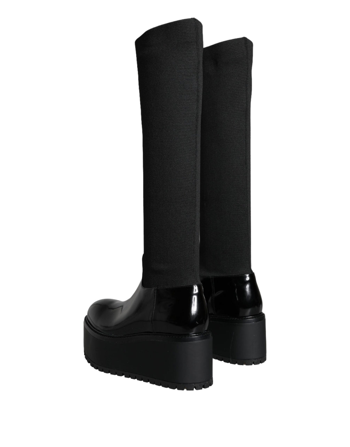 Dolce & Gabbana Black Leather Jersey Knee High Boots