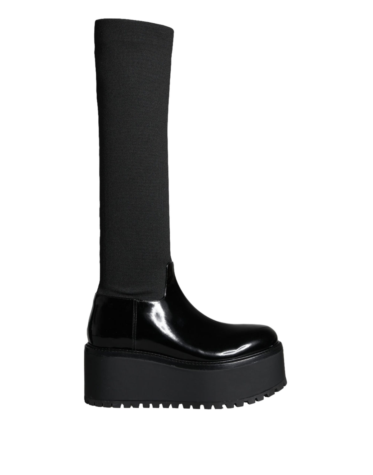 Dolce & Gabbana Black Leather Jersey Knee High Boots