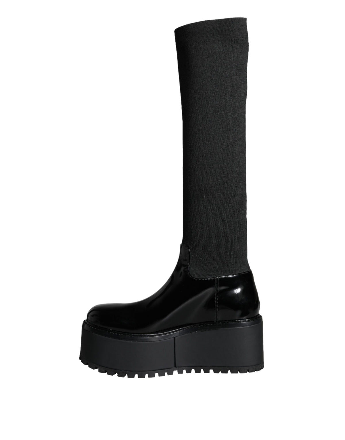 Dolce & Gabbana Black Leather Jersey Knee High Boots