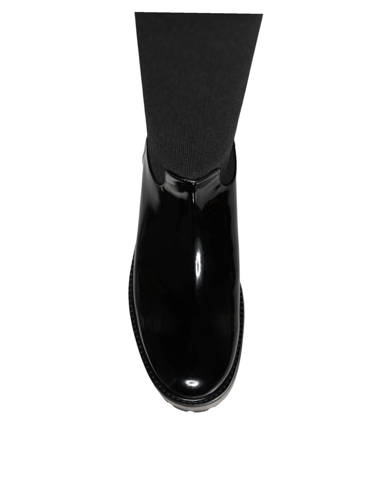 Dolce & Gabbana Black Leather Jersey Knee High Boots