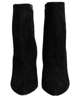 Dolce & Gabbana Black Suede Leather Mid Calf Boots
