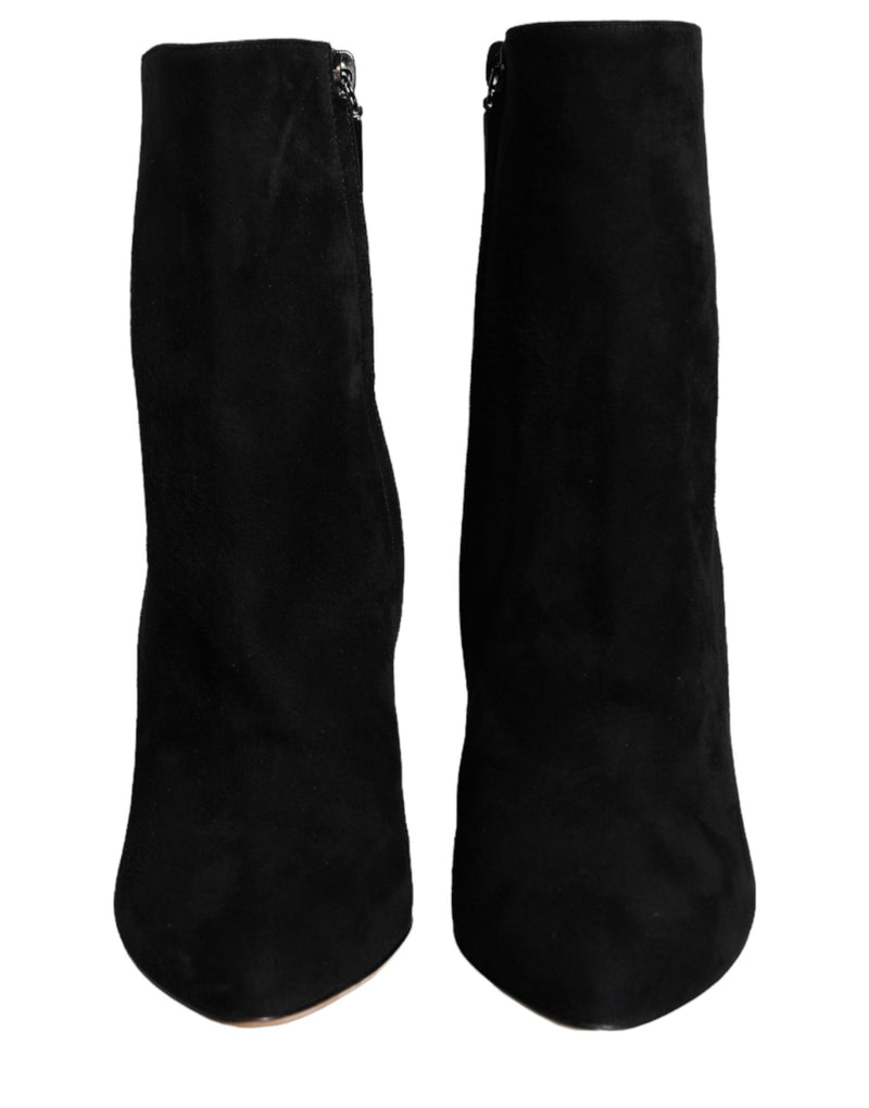 Dolce & Gabbana Black Suede Leather Mid Calf Boots
