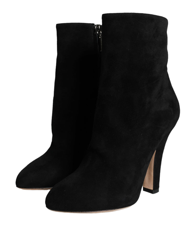 Dolce & Gabbana Black Suede Leather Mid Calf Boots