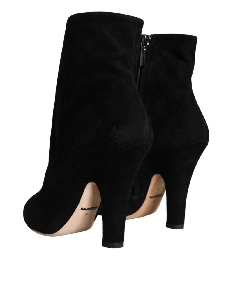 Dolce & Gabbana Black Suede Leather Mid Calf Boots
