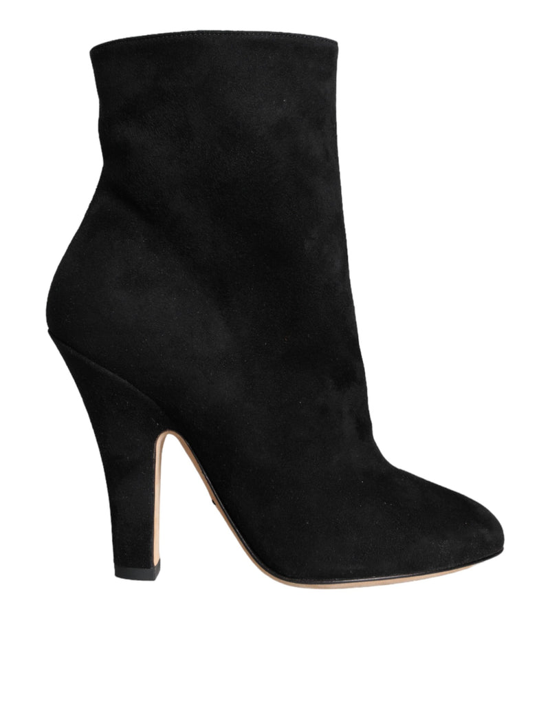 Dolce & Gabbana Black Suede Leather Mid Calf Boots