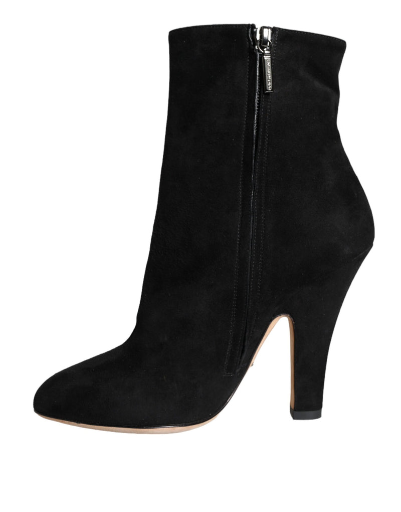 Dolce & Gabbana Black Suede Leather Mid Calf Boots