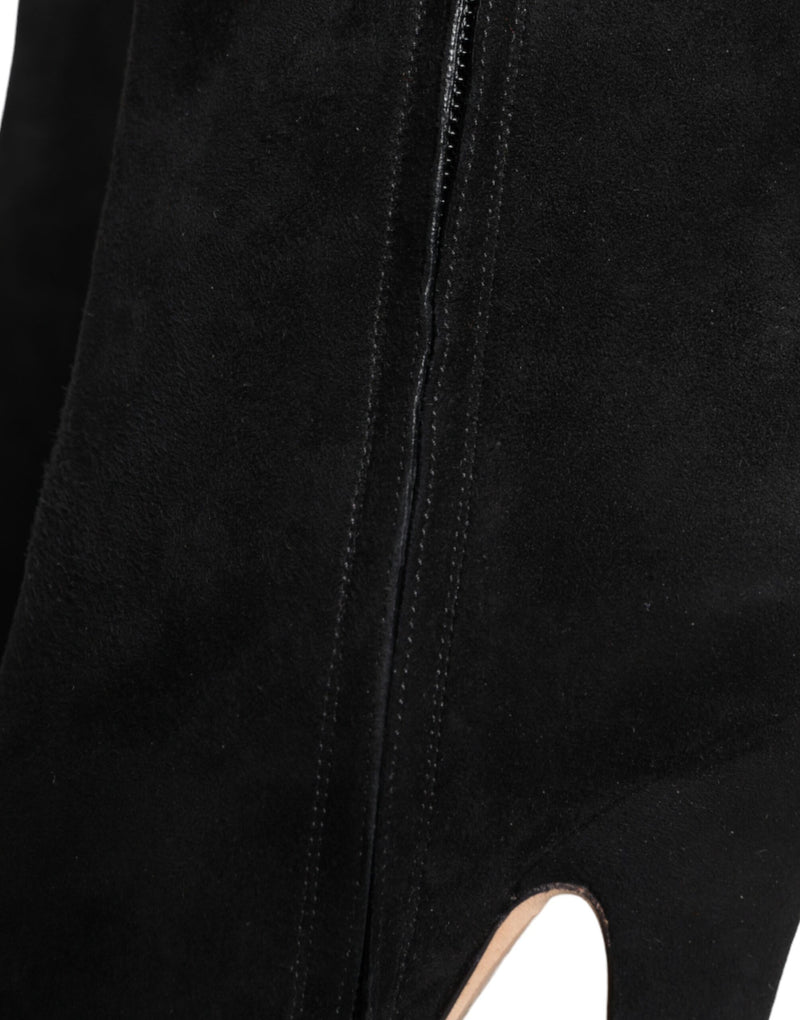 Dolce & Gabbana Black Suede Leather Mid Calf Boots