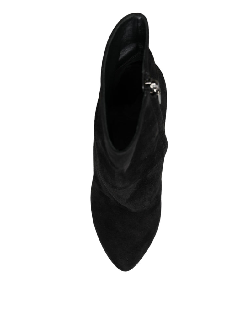 Dolce & Gabbana Black Suede Leather Mid Calf Boots