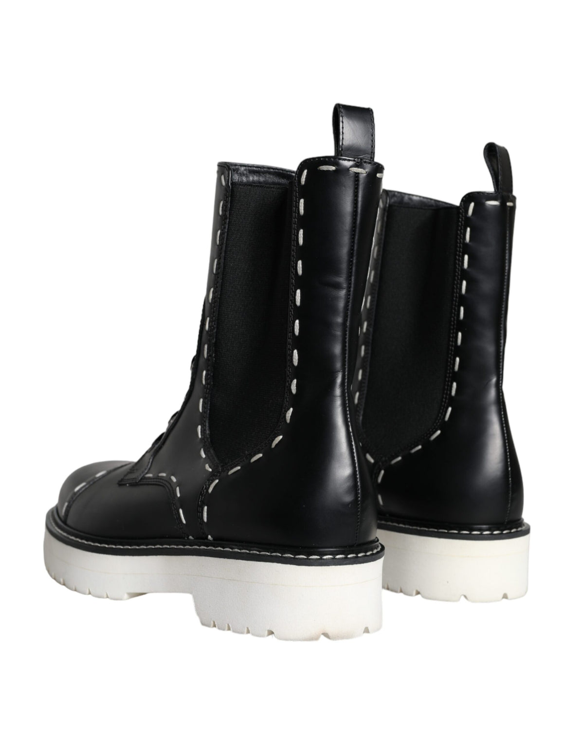 Dolce & Gabbana Black Leather Combat Mid Calf Boots