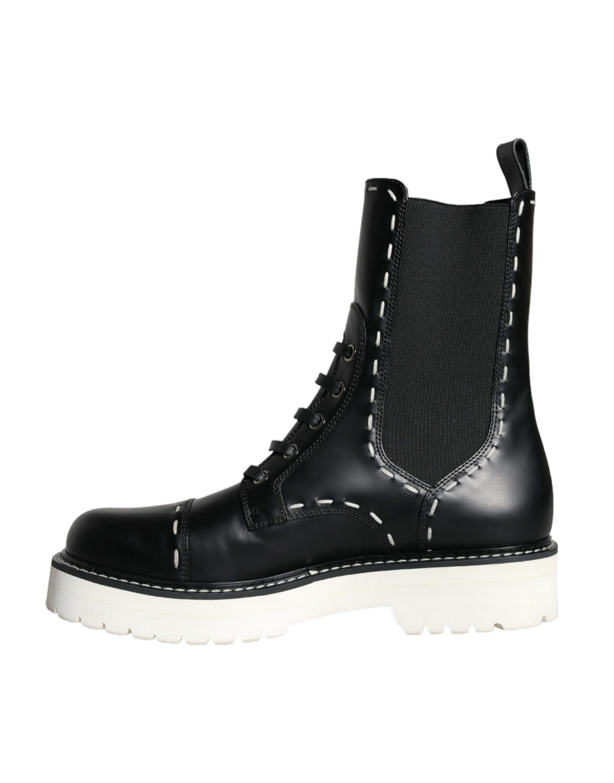 Dolce & Gabbana Black Leather Combat Mid Calf Boots