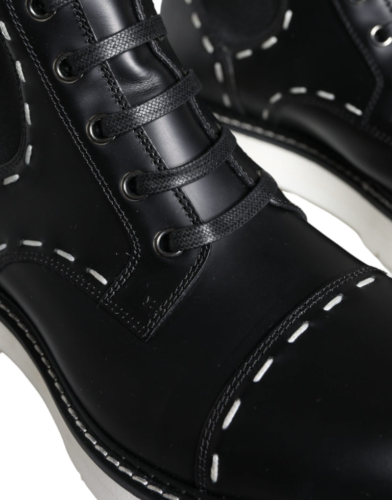 Dolce & Gabbana Black Leather Combat Mid Calf Boots