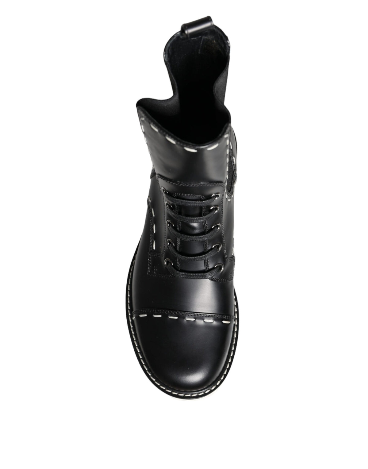 Dolce & Gabbana Black Leather Combat Mid Calf Boots