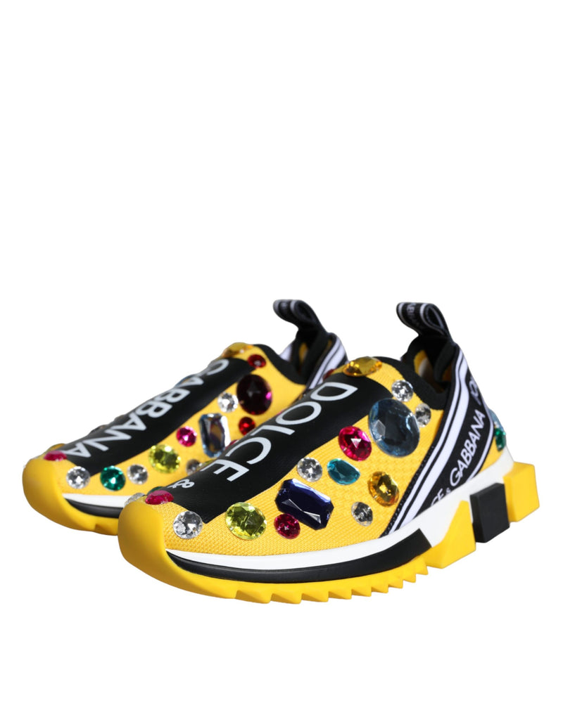 Dolce & Gabbana Yellow Sorrento Crystals Sneakers Women's Shoes