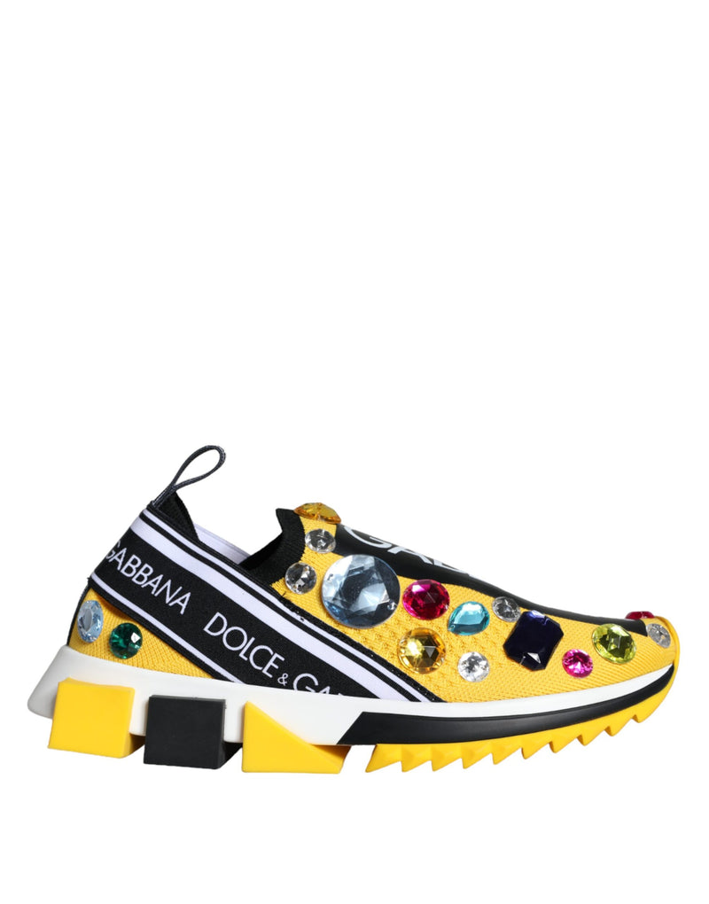 Dolce & Gabbana Yellow Sorrento Crystals Sneakers Women's Shoes