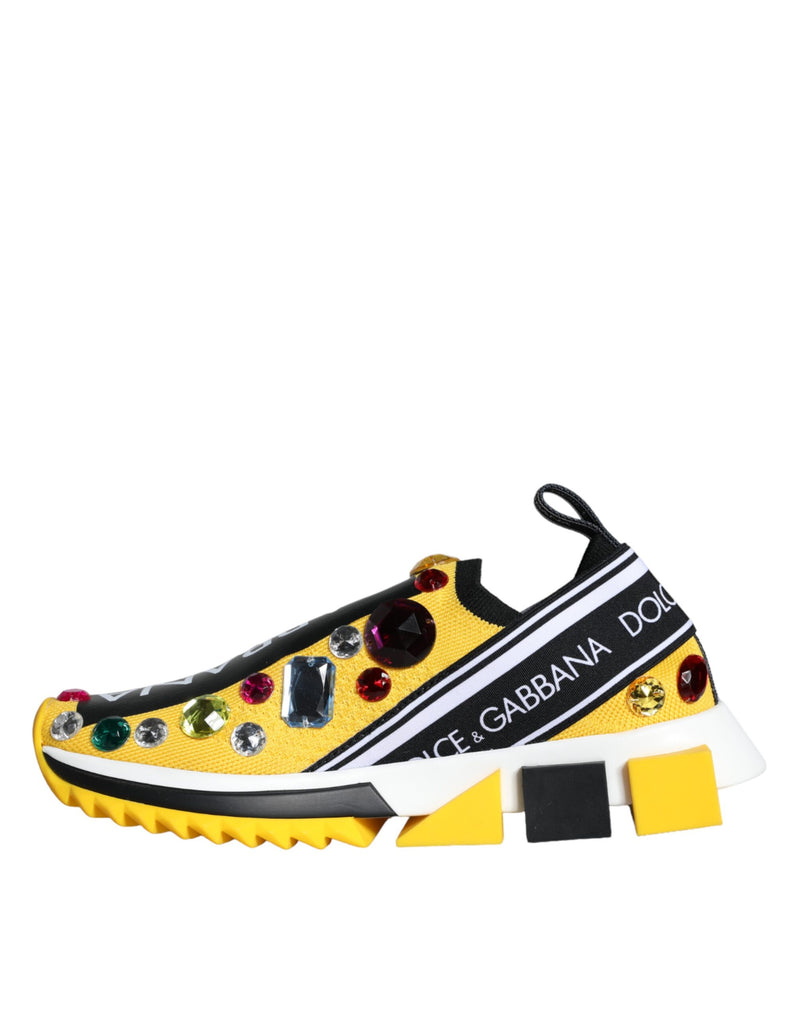 Dolce & Gabbana Yellow Sorrento Crystals Sneakers Women's Shoes