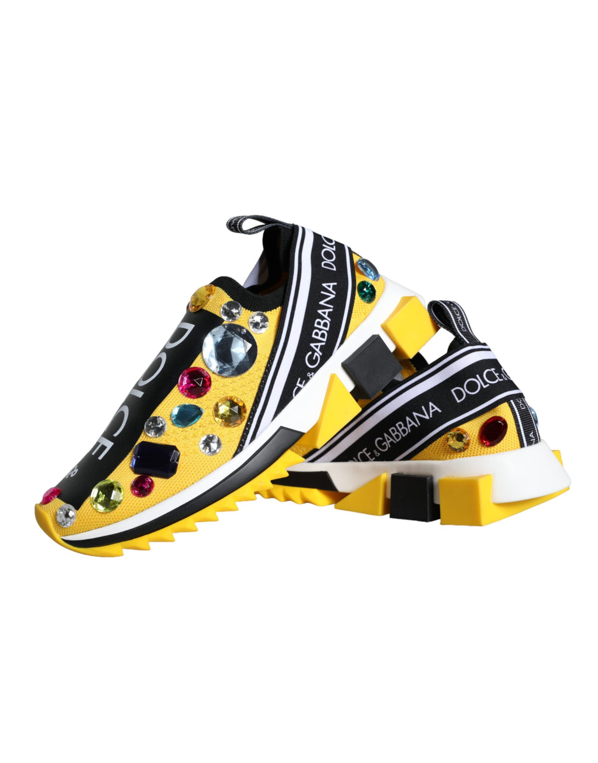 Dolce & Gabbana Yellow Sorrento Crystals Sneakers Women's Shoes
