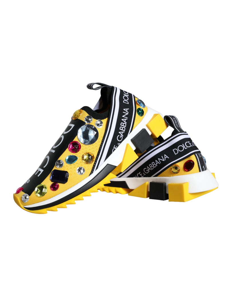 Dolce & Gabbana Yellow Sorrento Crystals Sneakers Women's Shoes