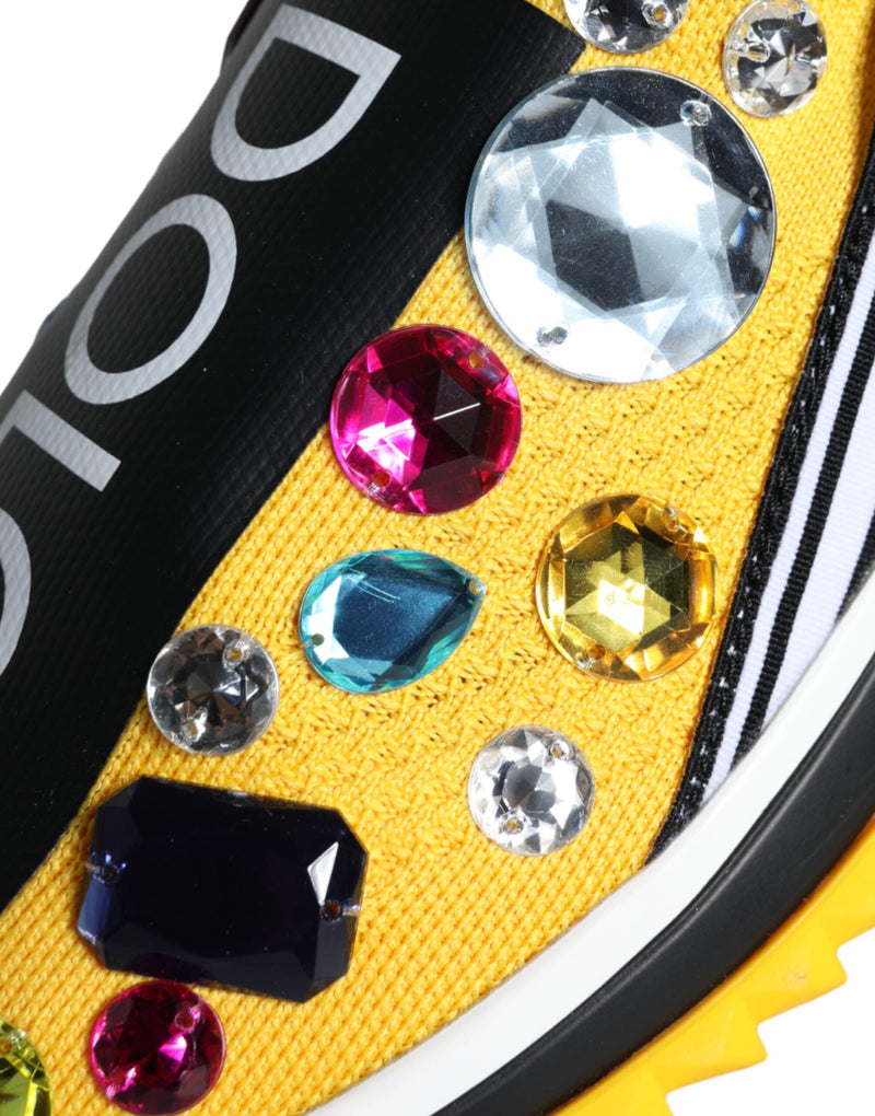 Dolce & Gabbana Yellow Sorrento Crystals Sneakers Women's Shoes