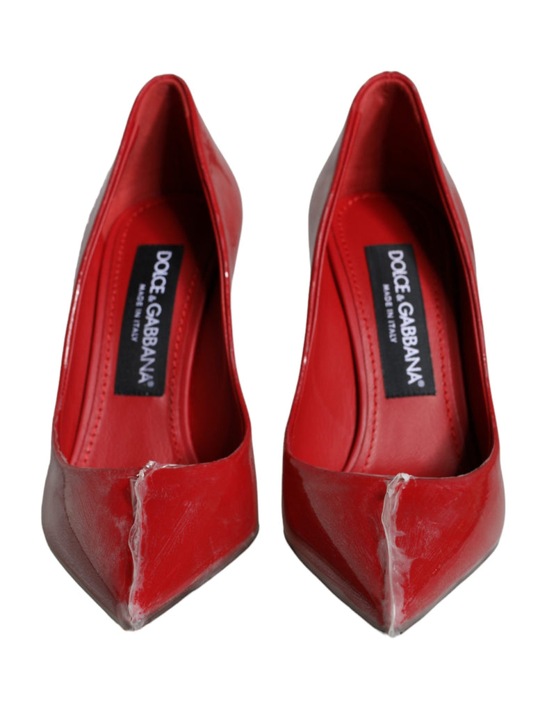 Dolce & Gabbana Red Patent Leather Faux Pearl Heels Pumps