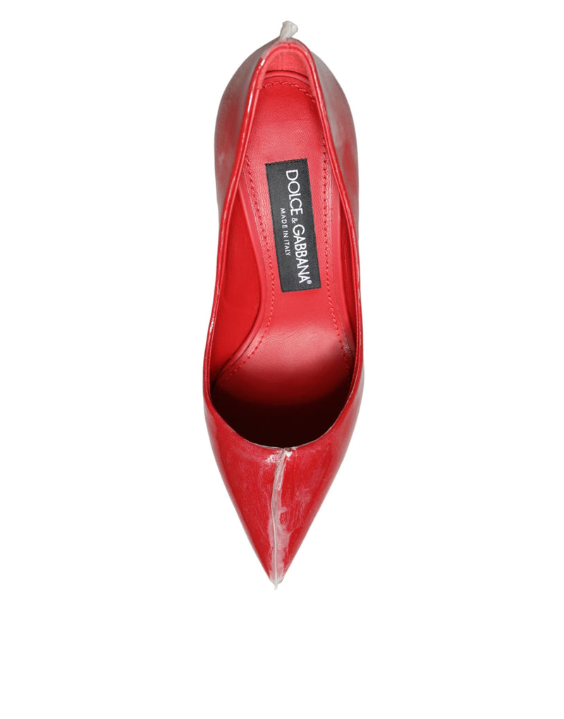 Dolce & Gabbana Red Patent Leather Faux Pearl Heels Pumps