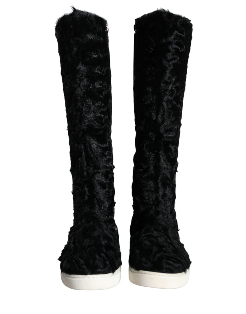 Dolce & Gabbana Black Xiangao Lamb Fur Leather Boots