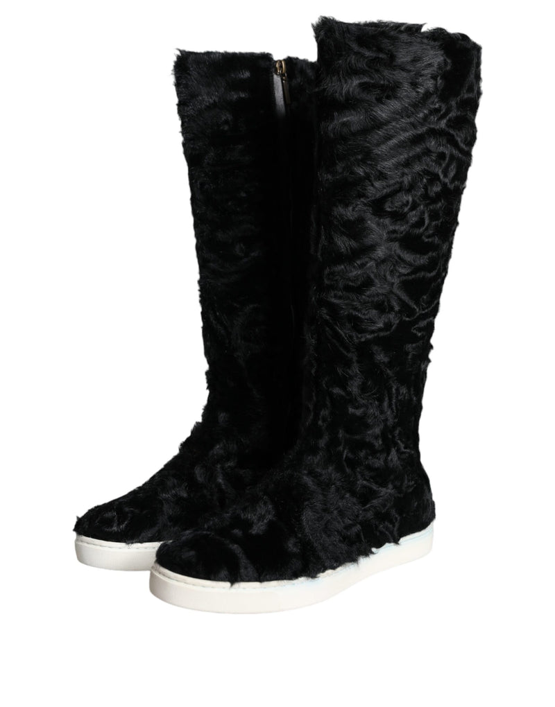 Dolce & Gabbana Black Xiangao Lamb Fur Leather Boots