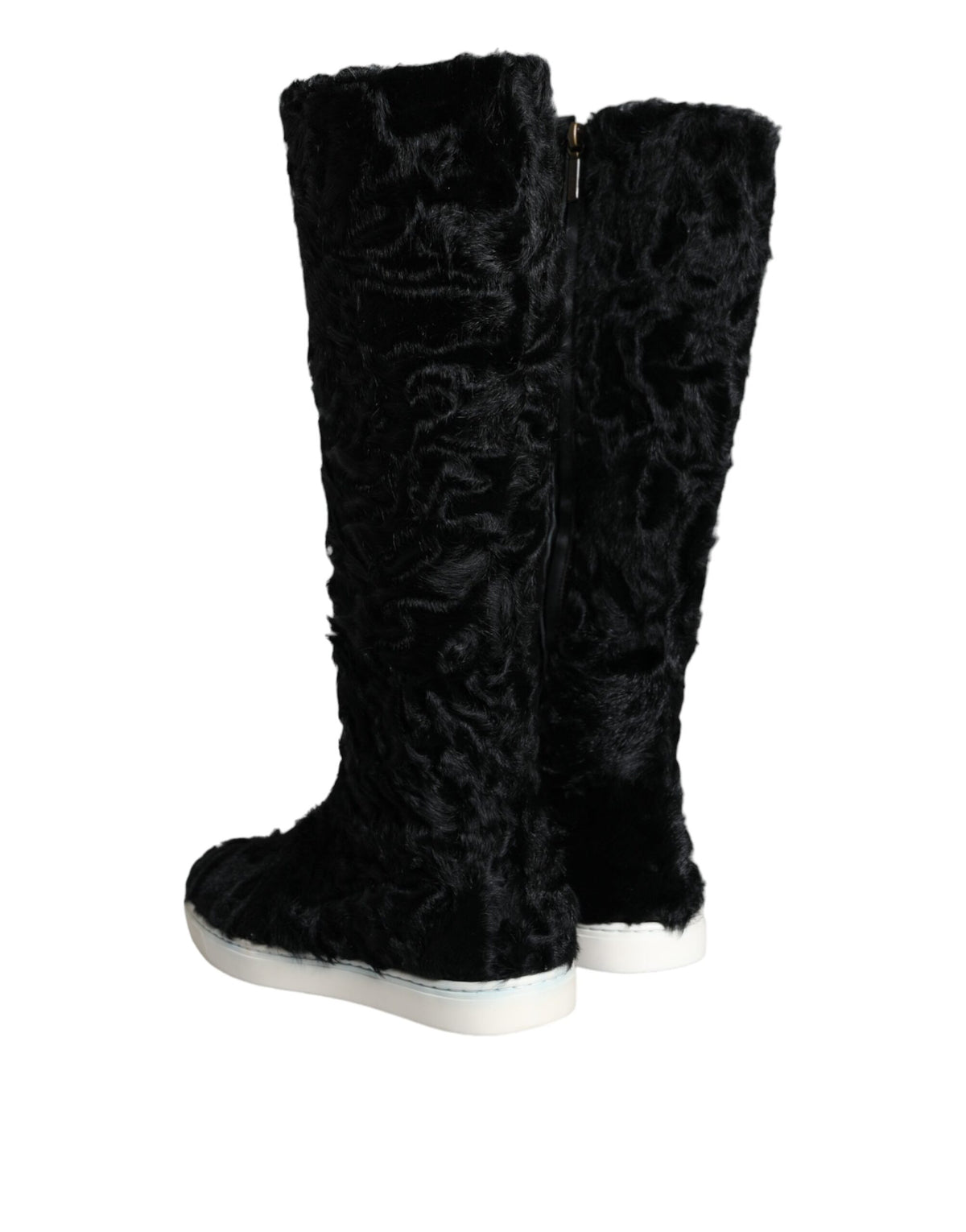 Dolce & Gabbana Black Xiangao Lamb Fur Leather Boots