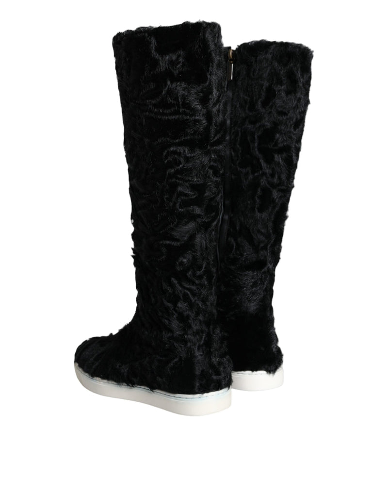 Dolce & Gabbana Black Xiangao Lamb Fur Leather Boots