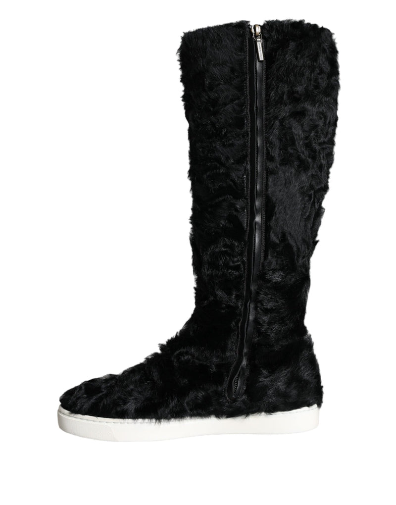 Dolce & Gabbana Black Xiangao Lamb Fur Leather Boots