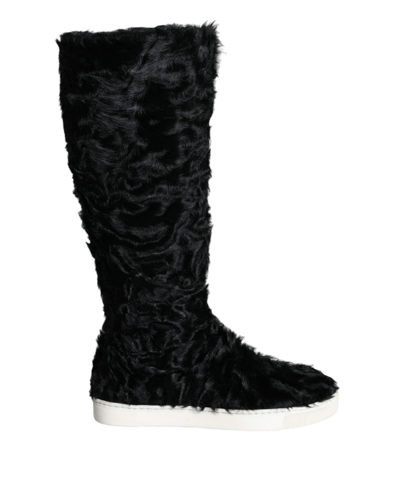 Dolce & Gabbana Black Xiangao Lamb Fur Leather Boots